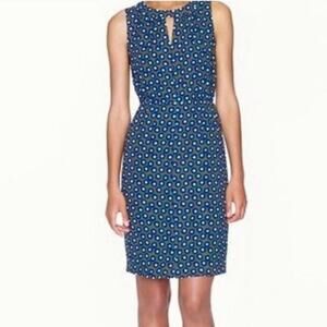 J. Crew Keyhole Dress Blue & Olive Square Dot SZ 2